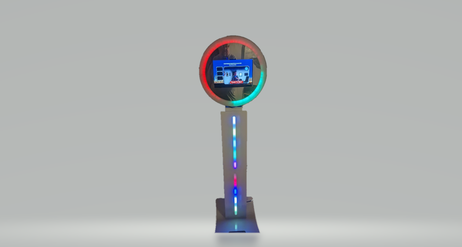 Open-Air Photo Booths of Dallas photo booth with illuminated ring and digital screen